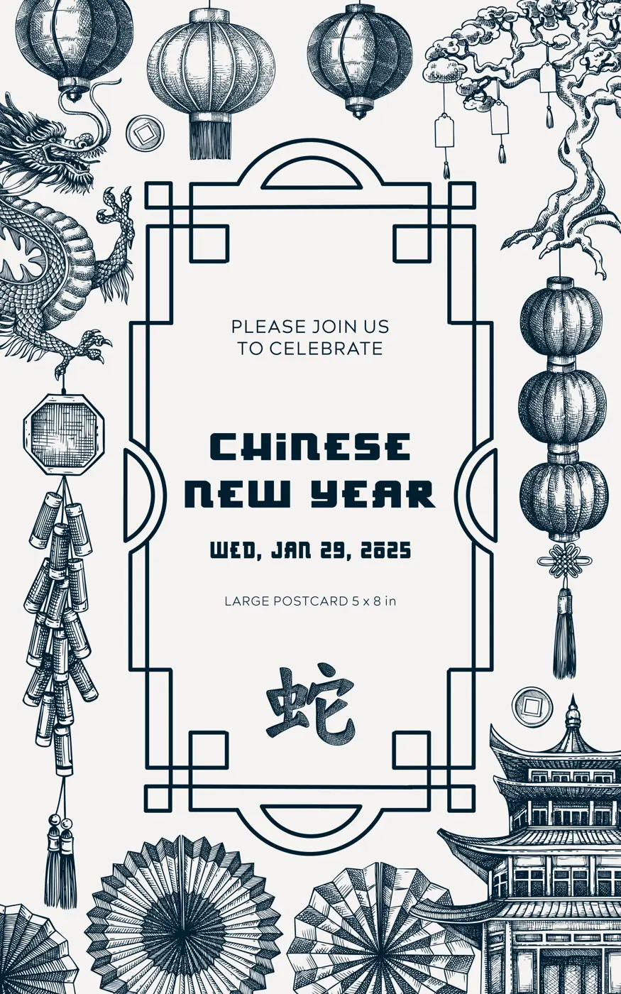 Chinese New Year postcard in Toile style. China sketches. Hand-drawn vector illustrations set. NOT AT generated Illustration